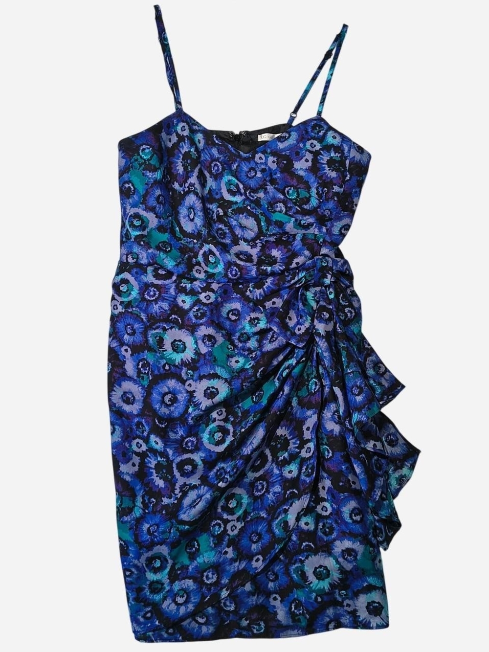 LC Lauren Conrad Blue & Teal Floral Side-Ruche Spaghetti-Strap Mini Dress